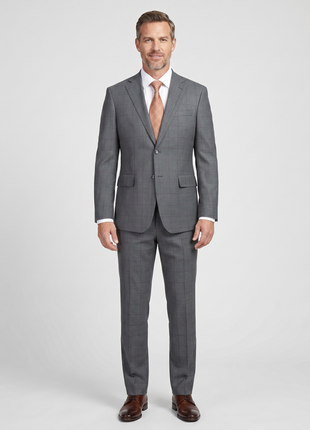 English Laundry Grey And Plum Plaid Slim Fit Notch Lapel Stretch Wool Blend Suit