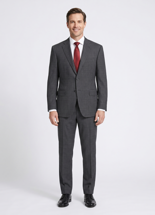 Canali 1934 Men's Gray Fine Check Pattern Classic Fit 100% Wool Suit 40R