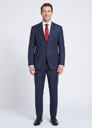 Canali 1934 Men's Dark Blue with Royal Blue Windowpane 100% Wool Suit 40R