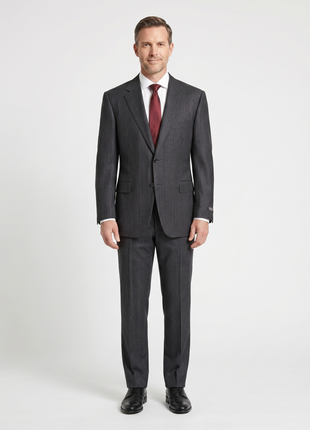 Canali Men's Charcoal with Light Purple and Tan Pinstripes 100% Wool Suit 46R