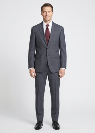 Canali Men's Gray & Blue Microcheck 100% Wool Suit 38R