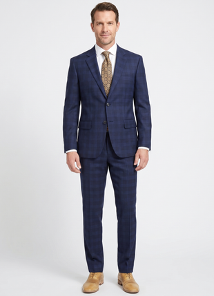 Ferrecci Mens Navy Blue Plaid Classic Fit Wool Blend 2 Piece Suit