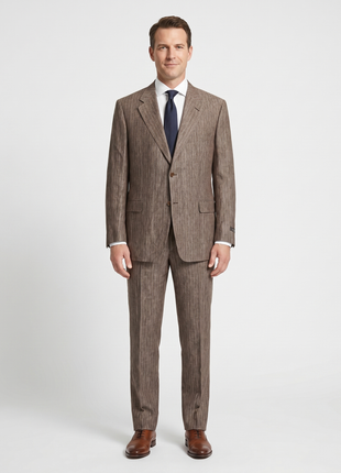 Canali Men's Brown Pinstripe 100% Linen Suit - 46R