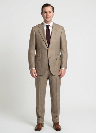 Sartoria Partenopea Men's Brown Glen Plaid Cashmere Silk 3-Roll-2 Suit 42R