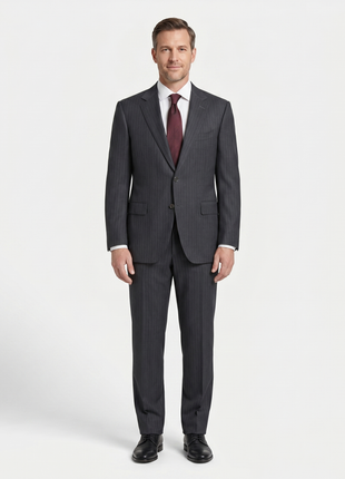 Canali Men's Charcoal Gray Burgundy Pinstripe 100% Wool Suit 40R