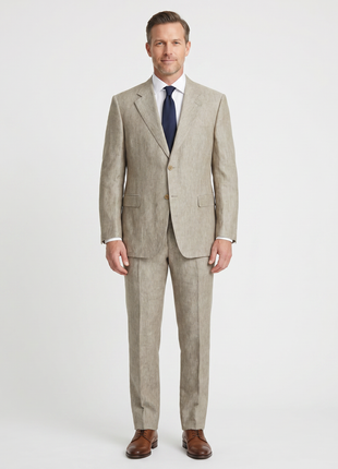 Canali Men's Taupe 100% Linen 2 Button Suit 46R
