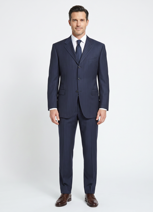 Canali Men's Navy Pinstriped 100% 3-Button Wool Suit 48L