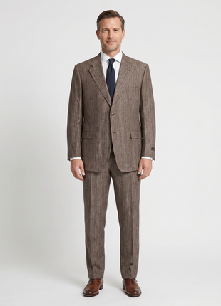 Canali Men's Brown Pinstripe 100% Linen Suit - 44R