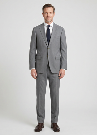 Isaia Solid Gray 100% Wool Suit 44R