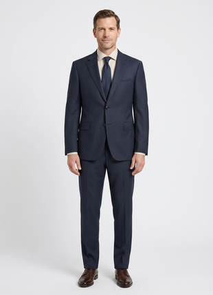 Canali Navy Woven Pattern 100% Wool Suit 40R