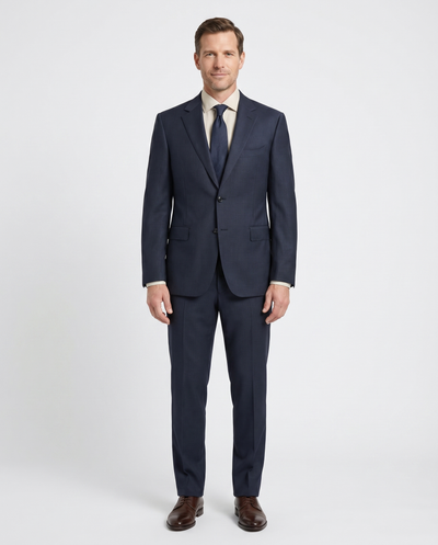Canali Navy Woven Pattern 100% Wool Suit 40R