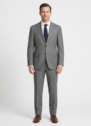Canali Gray Herringbone 100% Wool Suit 40R