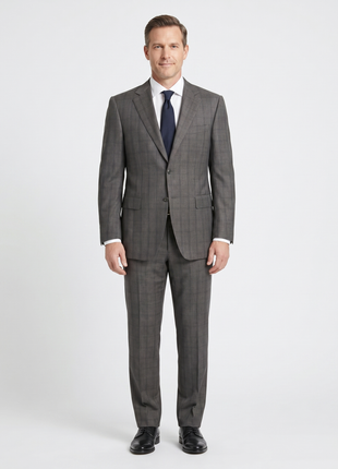 Canali Charcoal Glen Plaid 100% Wool Suit 40R