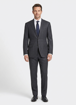 Canali Charcoal Windowpane 100% Wool Suit 40R
