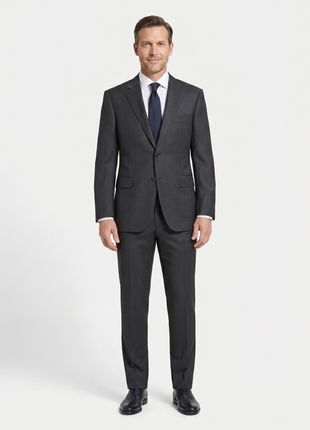 Canali Charcoal Herringbone Wool Mohair Suit 40R