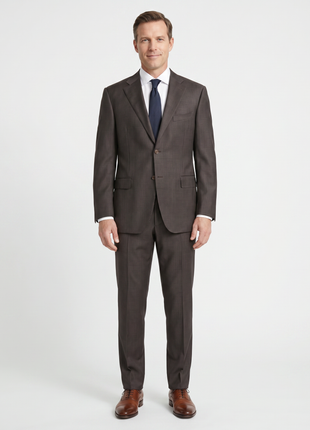 Canali Brown Micro Check 100% Wool Suit 48R