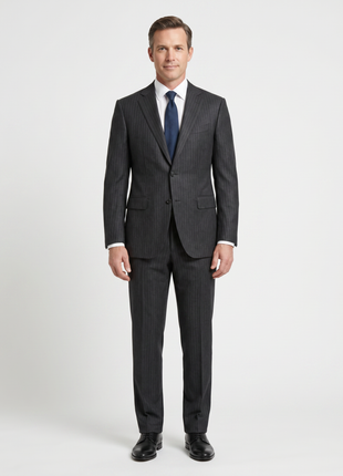 Canali Light Gray Pinstriped 100% Wool Suit 48L
