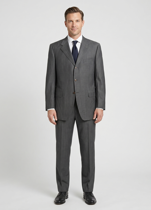 Canali Dark Gray Herringbone Wool Blend 3-Button Suit 48L