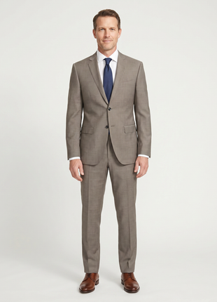 Canali Light Brown Solid 100% Wool Suit 38R