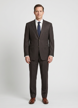 Canali Brown Pinstriped 100% Wool Suit 48L