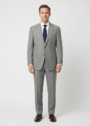 Canali Light Gray Pinstripe 100% Wool Suit 48S