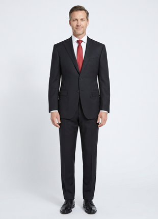 Canali Solid Black 100% Wool 2 Button Suit 46L