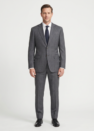 Canali Gray Glen Plaid 100% Wool Suit 40R