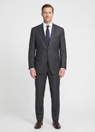 Canali Gray Micro Check 100% Wool Suit 44L
