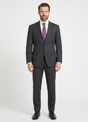 Canali Solid Charcoal 100% Wool Suit 38R