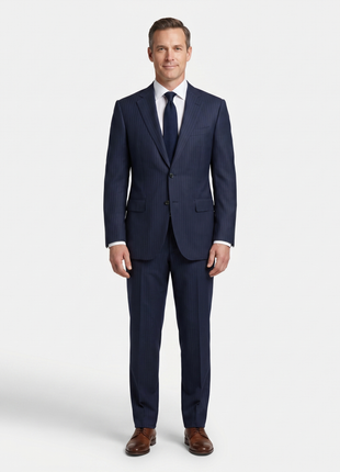 Canali Navy Pinstriped 100% Wool 2 Button Suit 52L