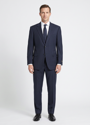 Canali Navy Pinstriped 100% Wool 2 Button Suit 50L
