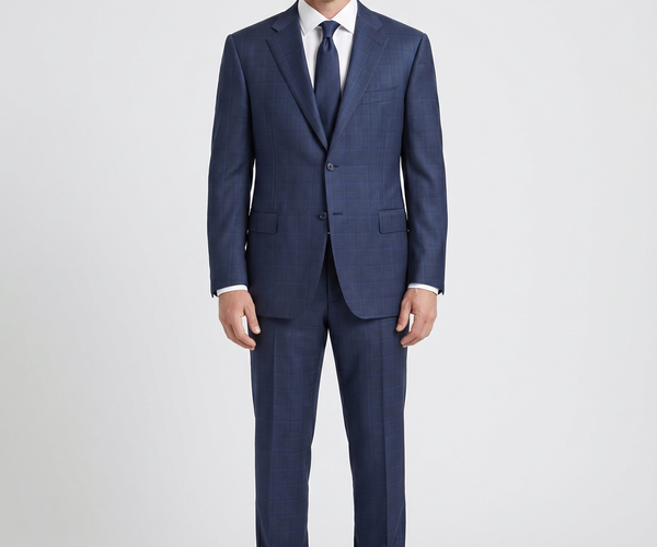 イタリア製 CANALI リネン テーラードジャケット 48 ネイビー Canali Navy Blue Plaid Notch Lapel Classic Fit 100% Wool 2 Button