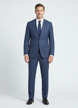 Canali Blue Micro Check 100% Wool 2 Button Suit 48R
