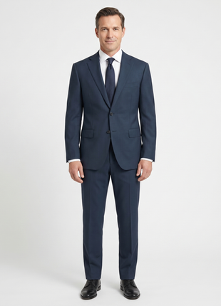 Canali Solid Dark Blue 100% Wool 2 Button Suit 38R
