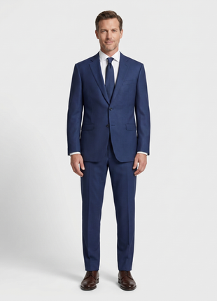 Canali Navy Blue Textured Notch Lapel 100% Wool 2 Button Suit 46L