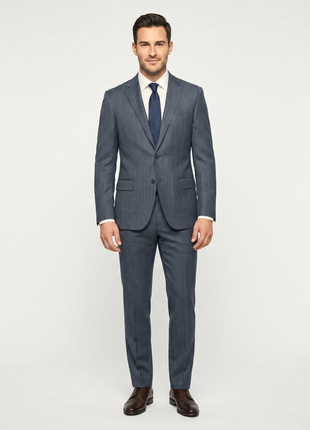 Canali Blue And Gray Pinstriped Notch Lapel 100% Wool Classic Fit 2 Button Suit 44L