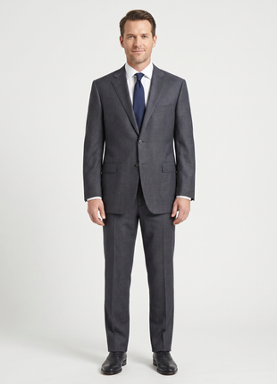 Canali Grey Micro Check 100% Wool Suit 46L