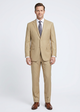 Raphael Men’s Slim Fit Tan Super 170’s  Notch Lapel Wool Two Button Suit