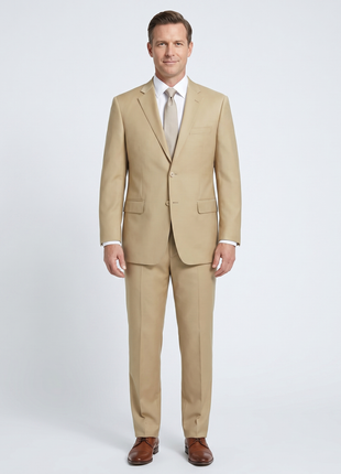 Raphael Men’s Classic Fit Tan Super 170’s  Notch Lapel Wool Two Button Suit