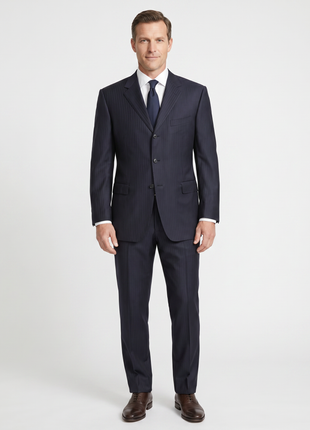 Canali Navy Pinstriped 100% Wool 3-Button Suit 46L