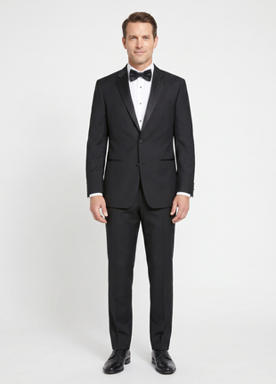 Raphael Solid Black Classic Fit 100% Wool Two Button Notch Lapel Tuxedo Suit