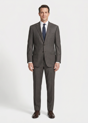 Canali Brown Nailhead 100% Wool 2 Button Suit 48L