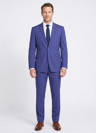 Raphael Blue Textured Slim Fit Notch Lapel Patch Pockets Two Button Stretch Travel Suit