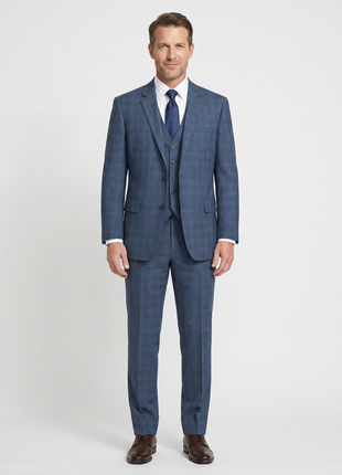 Raphael Blue Plaid Classic Fit Notch Lapel Two Button 3 Piece Suit