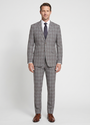 Raphael Grey Windowpane Check Slim Fit Stretch Notch Lapel Two Button Suit