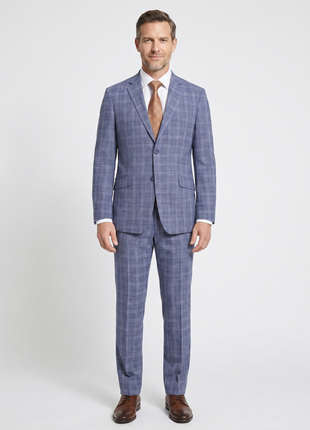 Raphael Blue Checked Slim Fit Stretch Notch Lapel Two Button Suit