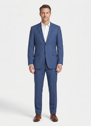 Raphael Blue Windowpane Check Slim Fit Notch Lapel Two Button Suit