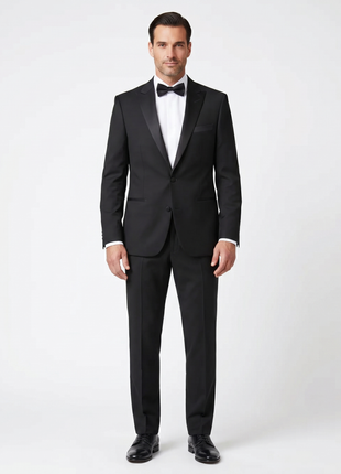 Raphael Mens Solid Black Slim Fit Notch Lapel 2 Button Tuxedo Suit