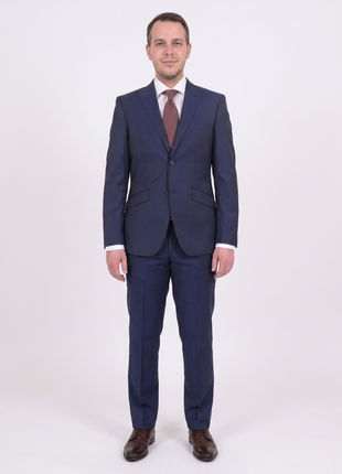 Ideal Slim Fit Heather Blue Two Button Wool Suit With Peak Lapels