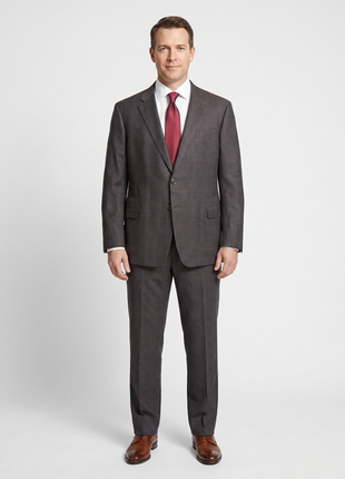 Armani Collezioni Brown And Gray Plaid  G-Line Notch Lapel Two Button Suit 48R